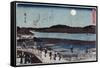 Moon over Sumida River, Japanese Wood-Cut Print-Lantern Press-Framed Stretched Canvas