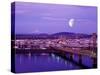Moon Over the City with Mt Hood in the Background, Portland, Oregon, USA-Janis Miglavs-Stretched Canvas