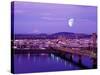 Moon Over the City with Mt Hood in the Background, Portland, Oregon, USA-Janis Miglavs-Stretched Canvas