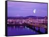 Moon Over the City with Mt Hood in the Background, Portland, Oregon, USA-Janis Miglavs-Framed Stretched Canvas