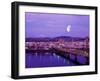 Moon Over the City with Mt Hood in the Background, Portland, Oregon, USA-Janis Miglavs-Framed Premium Photographic Print