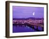 Moon Over the City with Mt Hood in the Background, Portland, Oregon, USA-Janis Miglavs-Framed Photographic Print