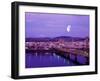Moon Over the City with Mt Hood in the Background, Portland, Oregon, USA-Janis Miglavs-Framed Photographic Print