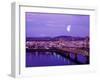 Moon Over the City with Mt Hood in the Background, Portland, Oregon, USA-Janis Miglavs-Framed Photographic Print