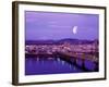 Moon Over the City with Mt Hood in the Background, Portland, Oregon, USA-Janis Miglavs-Framed Photographic Print