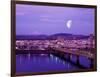 Moon Over the City with Mt Hood in the Background, Portland, Oregon, USA-Janis Miglavs-Framed Photographic Print