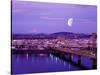 Moon Over the City with Mt Hood in the Background, Portland, Oregon, USA-Janis Miglavs-Stretched Canvas