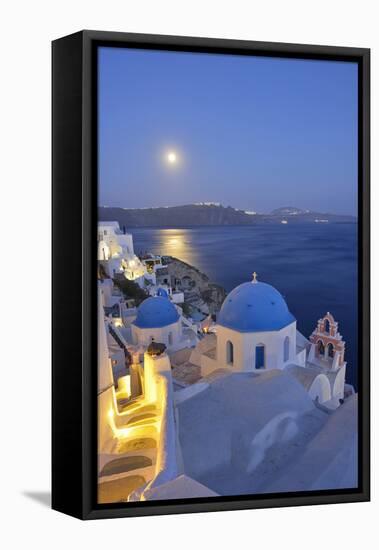 Moon over the Town of Oia, Santorini, Kyclades, South Aegean, Greece, Europe-Christian Heeb-Framed Stretched Canvas