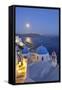 Moon over the Town of Oia, Santorini, Kyclades, South Aegean, Greece, Europe-Christian Heeb-Framed Stretched Canvas