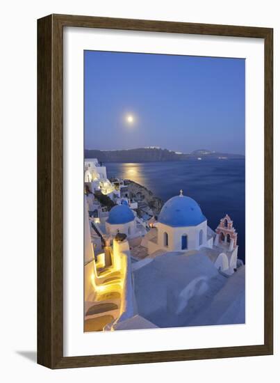 Moon over the Town of Oia, Santorini, Kyclades, South Aegean, Greece, Europe-Christian Heeb-Framed Photographic Print