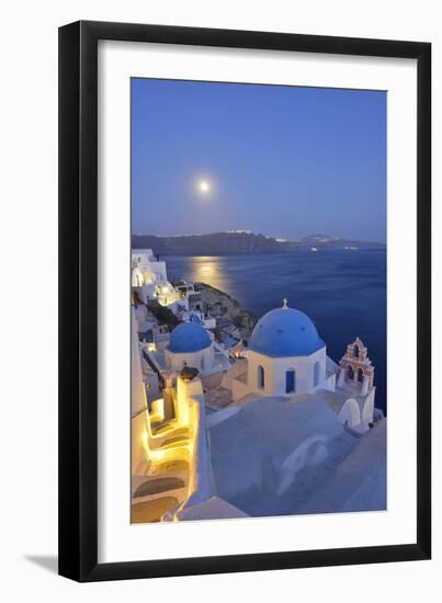 Moon over the Town of Oia, Santorini, Kyclades, South Aegean, Greece, Europe-Christian Heeb-Framed Photographic Print