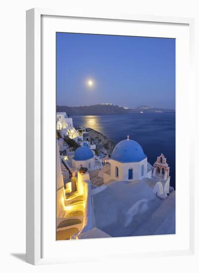 Moon over the Town of Oia, Santorini, Kyclades, South Aegean, Greece, Europe-Christian Heeb-Framed Photographic Print