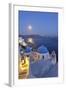 Moon over the Town of Oia, Santorini, Kyclades, South Aegean, Greece, Europe-Christian Heeb-Framed Photographic Print