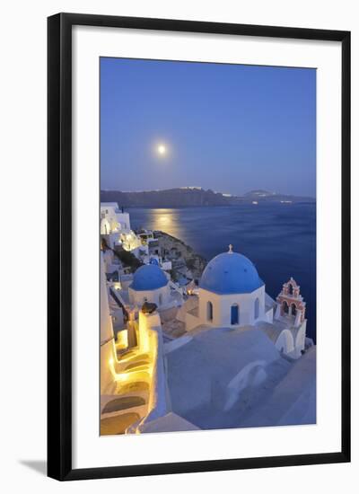 Moon over the Town of Oia, Santorini, Kyclades, South Aegean, Greece, Europe-Christian Heeb-Framed Photographic Print