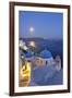 Moon over the Town of Oia, Santorini, Kyclades, South Aegean, Greece, Europe-Christian Heeb-Framed Photographic Print