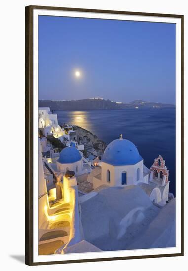 Moon over the Town of Oia, Santorini, Kyclades, South Aegean, Greece, Europe-Christian Heeb-Framed Premium Photographic Print