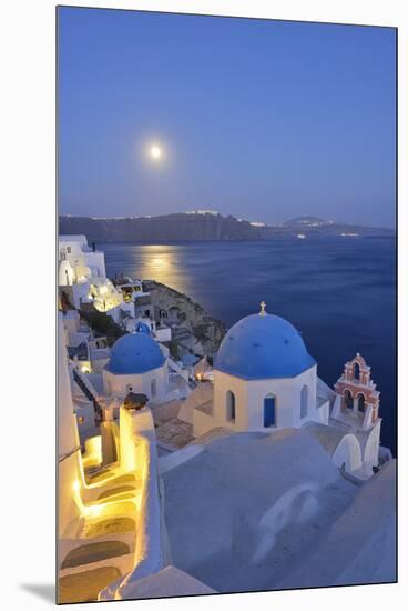 Moon over the Town of Oia, Santorini, Kyclades, South Aegean, Greece, Europe-Christian Heeb-Mounted Premium Photographic Print