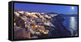 Moon over the Town of Oia, Santorini, Kyclades, South Aegean, Greece, Europe-Christian Heeb-Framed Stretched Canvas