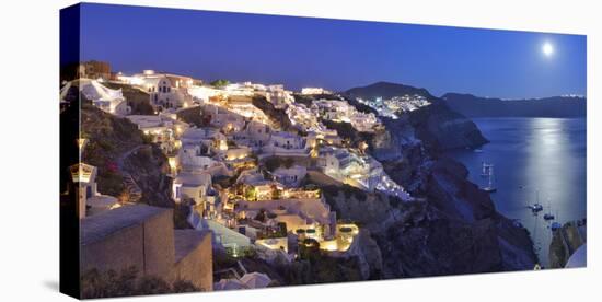 Moon over the Town of Oia, Santorini, Kyclades, South Aegean, Greece, Europe-Christian Heeb-Stretched Canvas