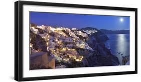 Moon over the Town of Oia, Santorini, Kyclades, South Aegean, Greece, Europe-Christian Heeb-Framed Photographic Print