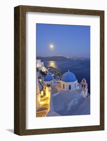 Moon over the Town of Oia, Santorini, Kyclades, South Aegean, Greece, Europe-Christian Heeb-Framed Photographic Print