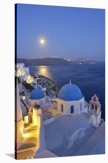 Moon over the Town of Oia, Santorini, Kyclades, South Aegean, Greece, Europe-Christian Heeb-Stretched Canvas