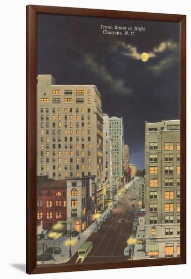 Moon over Tryon Street, Charlotte, North Carolina-null-Framed Art Print