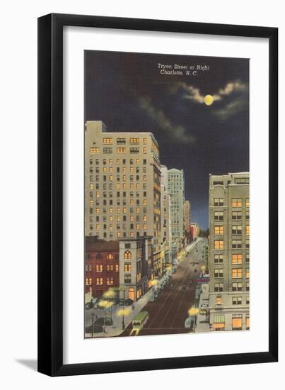 Moon over Tryon Street, Charlotte, North Carolina-null-Framed Art Print