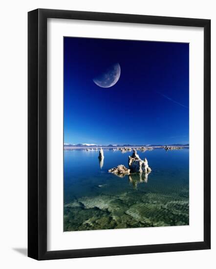 Moon Over Tufa Formations, Mono Lake Tufa State Reserve, Mono Lake, U.S.A.-Mark Newman-Framed Photographic Print