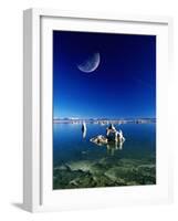 Moon Over Tufa Formations, Mono Lake Tufa State Reserve, Mono Lake, U.S.A.-Mark Newman-Framed Photographic Print