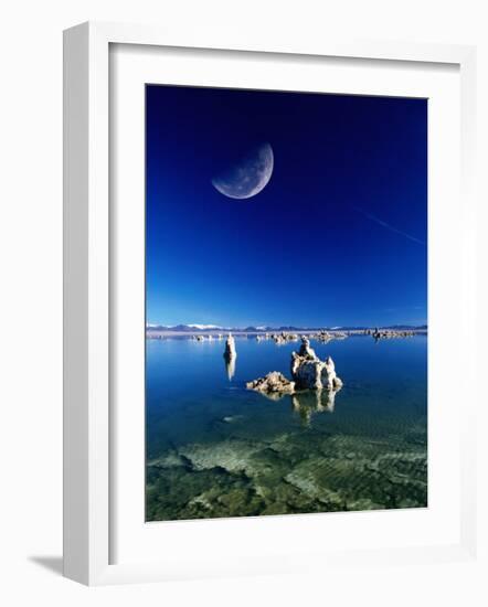 Moon Over Tufa Formations, Mono Lake Tufa State Reserve, Mono Lake, U.S.A.-Mark Newman-Framed Photographic Print