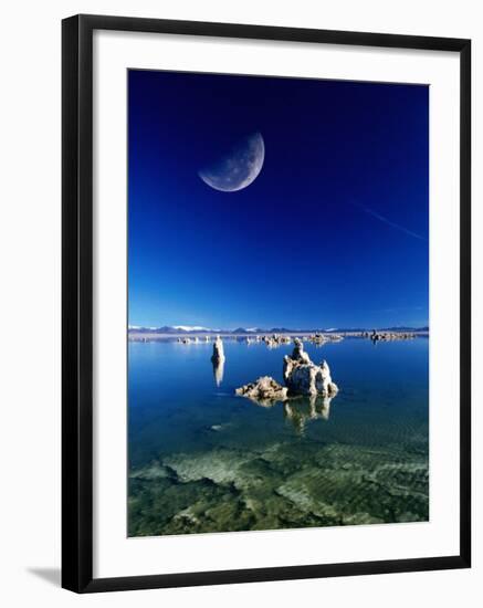 Moon Over Tufa Formations, Mono Lake Tufa State Reserve, Mono Lake, U.S.A.-Mark Newman-Framed Photographic Print