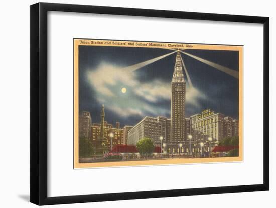 Moon over Union Station, Cleveland, Ohio-null-Framed Art Print