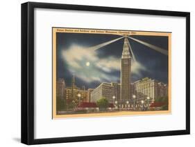 Moon over Union Station, Cleveland, Ohio-null-Framed Art Print