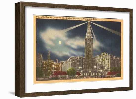 Moon over Union Station, Cleveland, Ohio-null-Framed Art Print