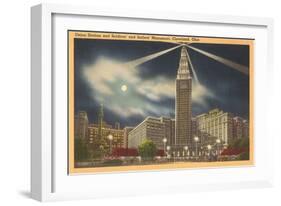 Moon over Union Station, Cleveland, Ohio-null-Framed Art Print