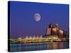 Moon Over Vancouver and Coal Harbor-Ron Watts-Stretched Canvas