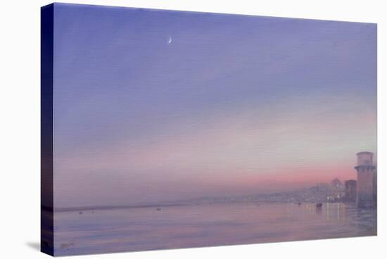 Moon over Varanasi-Derek Hare-Stretched Canvas