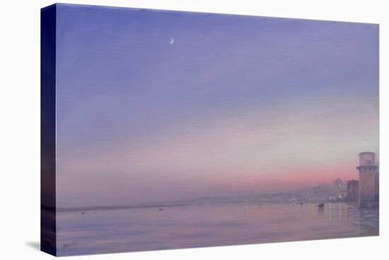 Moon over Varanasi-Derek Hare-Stretched Canvas