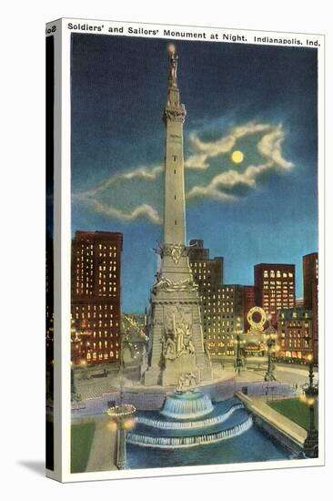 Moon over War Memorial, Indianapolis, Indiana-null-Stretched Canvas