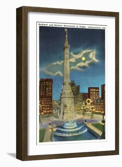 Moon over War Memorial, Indianapolis, Indiana-null-Framed Art Print