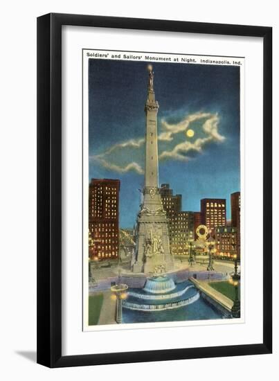 Moon over War Memorial, Indianapolis, Indiana-null-Framed Art Print