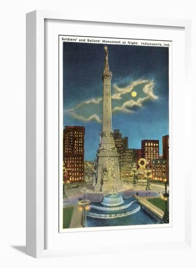 Moon over War Memorial, Indianapolis, Indiana-null-Framed Art Print