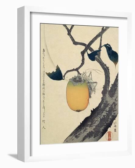 Moon, Persimmon and Grasshopper, 1807-Katsushika Hokusai-Framed Giclee Print