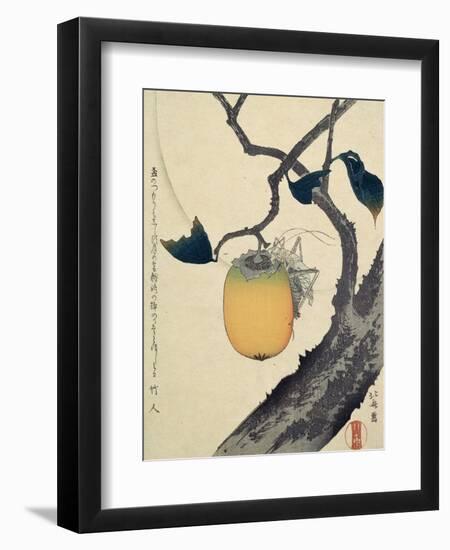 Moon, Persimmon and Grasshopper, 1807-Katsushika Hokusai-Framed Premium Giclee Print