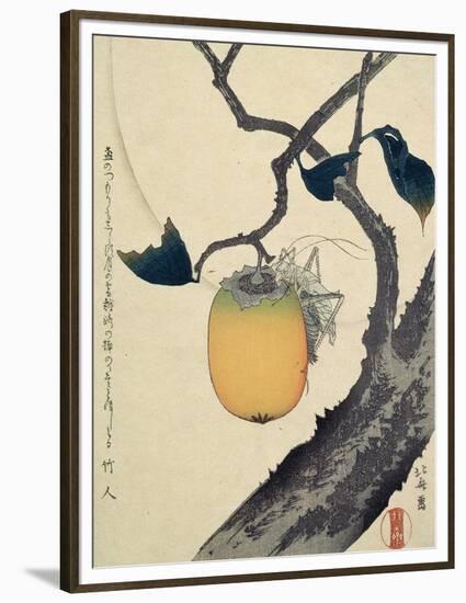 Moon, Persimmon and Grasshopper, 1807-Katsushika Hokusai-Framed Premium Giclee Print