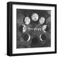 Moon Phases on Dark Galaxy Background-Eisfrei-Framed Art Print