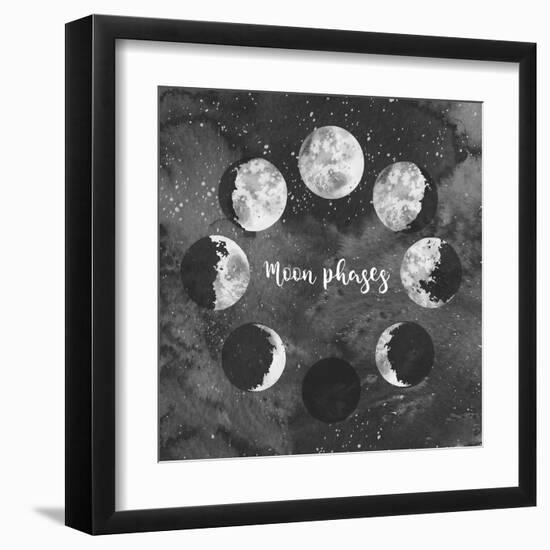 Moon Phases on Dark Galaxy Background-Eisfrei-Framed Art Print