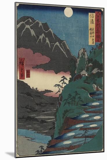 Moon Reflections on Rice Paddys at the Foot of Kyodai Mountain, Shinano Province, July 1853-Utagawa Hiroshige-Mounted Giclee Print