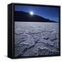 Moon Rise over Badwater in Death Valley.-Jon Hicks-Framed Stretched Canvas